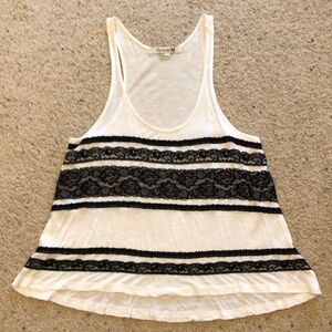 Forever 21 Black Lace Striped Cream Cropped Tank Top